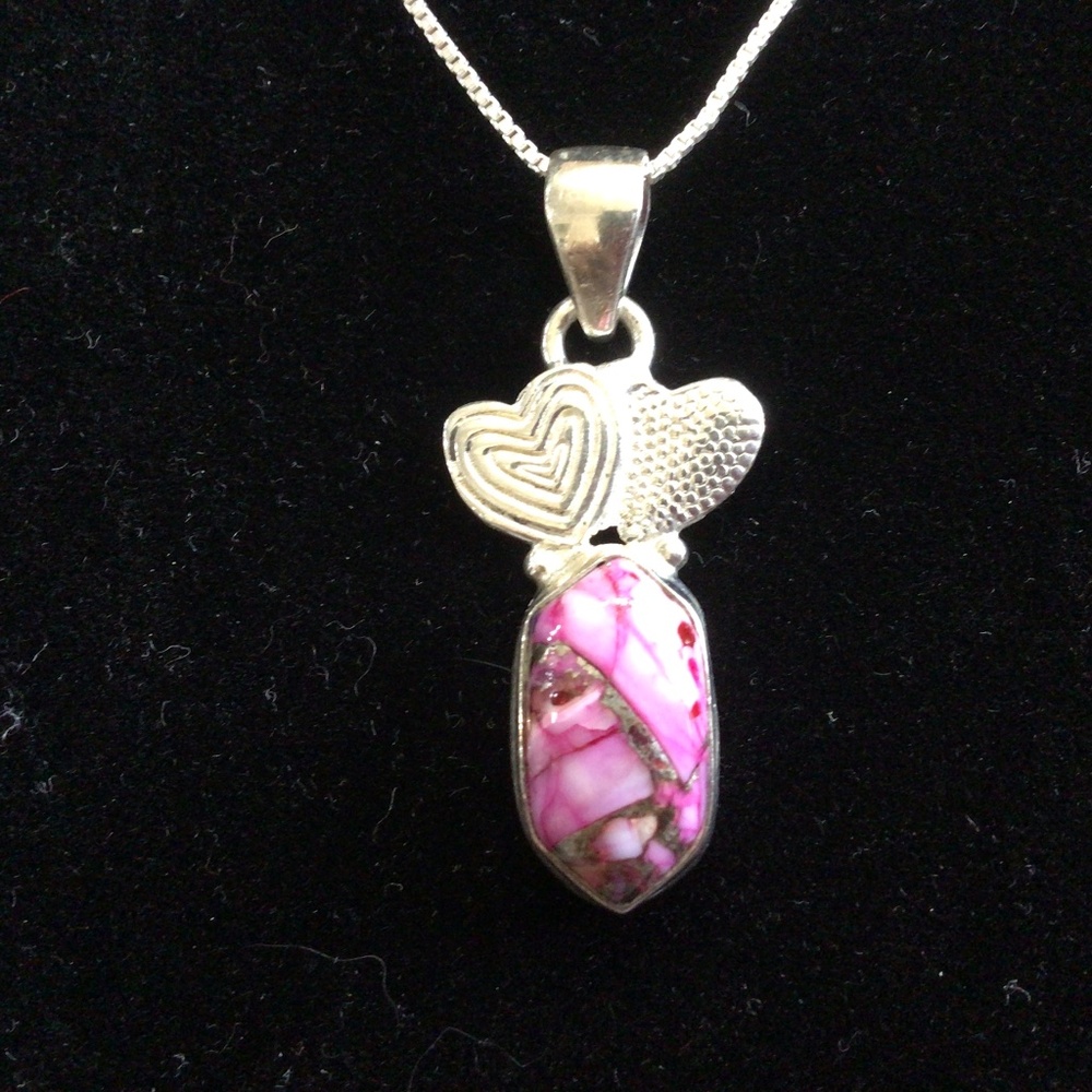 Beautiful Pink Kingman Dahlia turquoise necklace with sterling silver chain